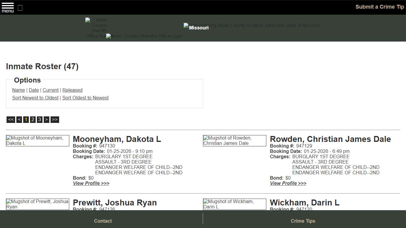 Inmate Roster - Current Inmates Booking Date Descending - Miller County Sheriff MO