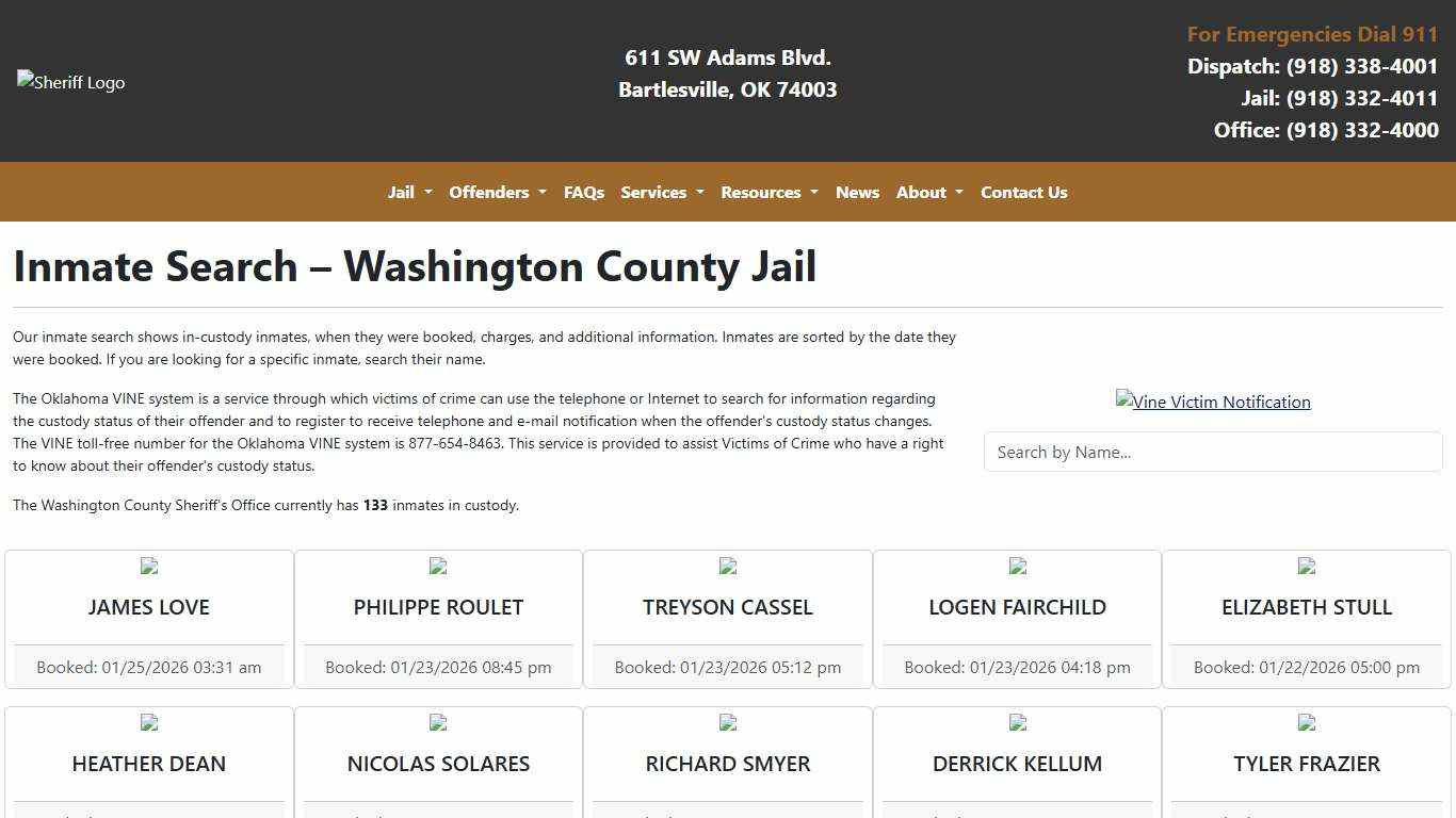 Inmate Search Washington County Sheriff's Office